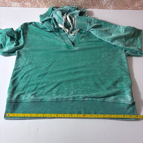 Jane and Delancey Hoodie V-Neck Pullover Drawstring Ribbed Chic Green Size Small - Picture 9 of 14